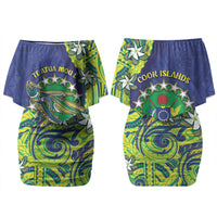 Cook Islands Language Week Couples Matching Off Shoulder Short Dress and Hawaiian Shirt Flying Fish 15 Stars Tribal Patterns