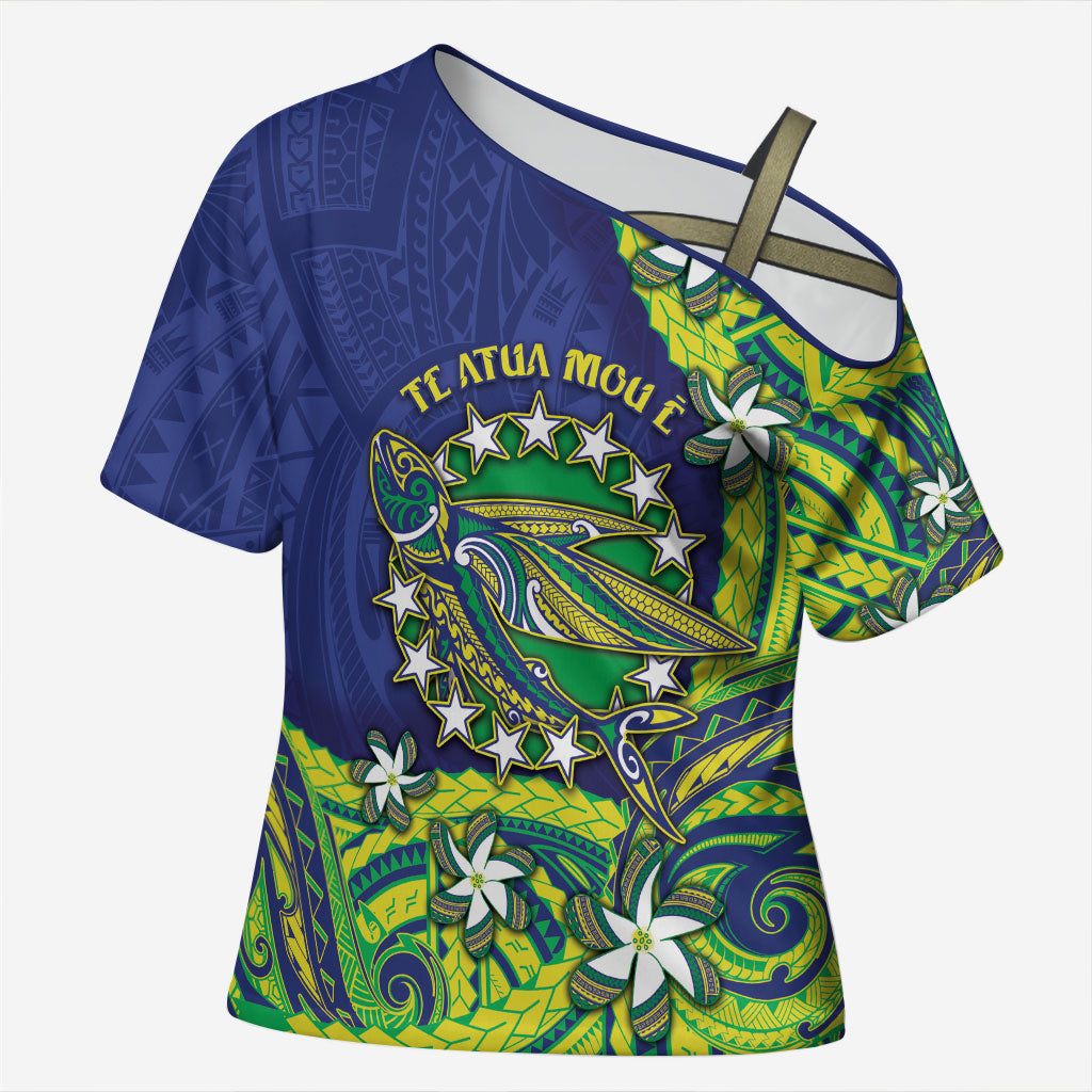 Cook Islands Language Week Cross Shoulder Shirt Flying Fish 15 Stars Tribal Patterns