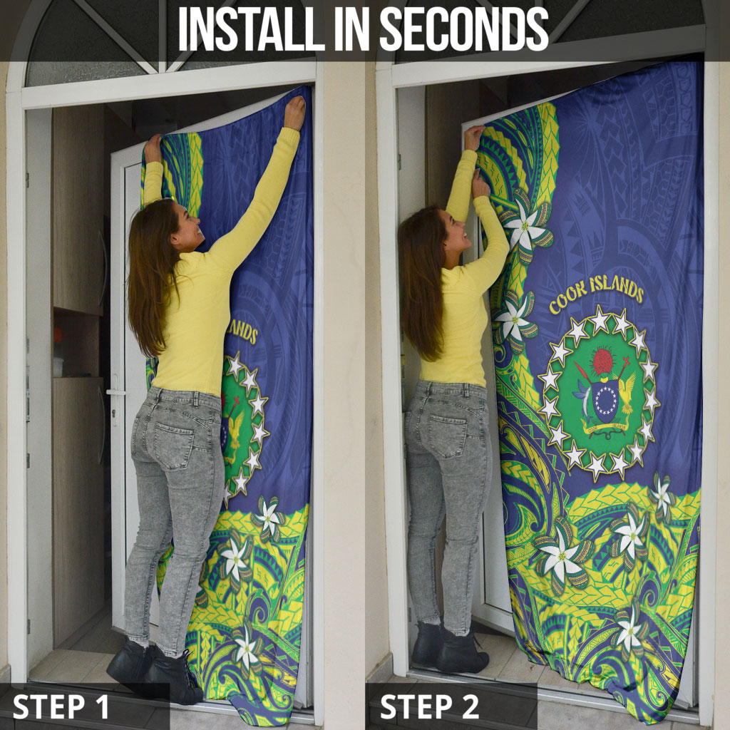 Cook Islands Language Week Door Cover Flying Fish 15 Stars Tribal Patterns