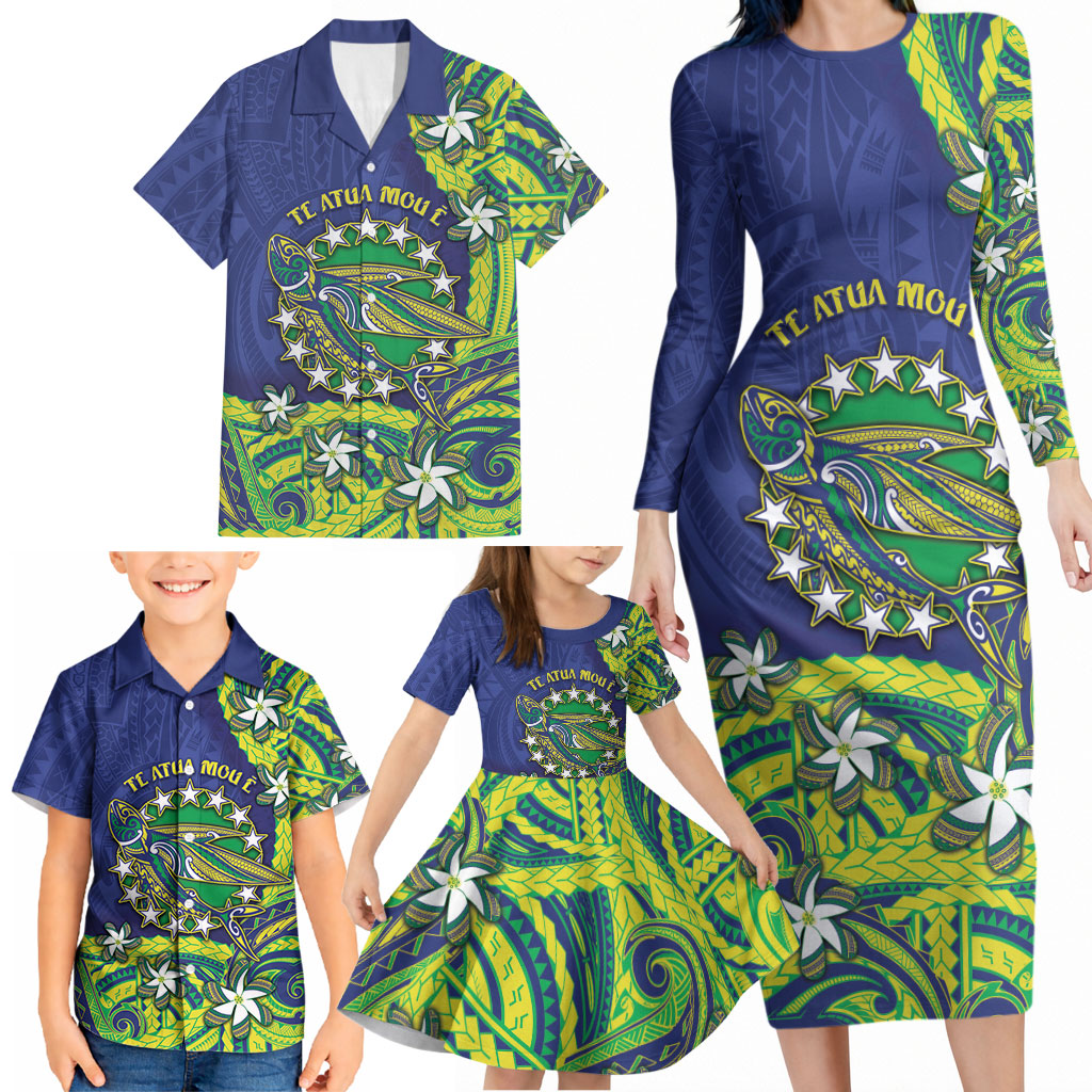 Cook Islands Language Week Family Matching Long Sleeve Bodycon Dress and Hawaiian Shirt Flying Fish 15 Stars Tribal Patterns DT05 - Polynesian Pride