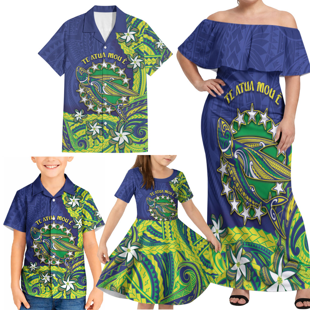 Cook Islands Language Week Family Matching Off Shoulder Maxi Dress and Hawaiian Shirt Flying Fish 15 Stars Tribal Patterns DT05 - Polynesian Pride