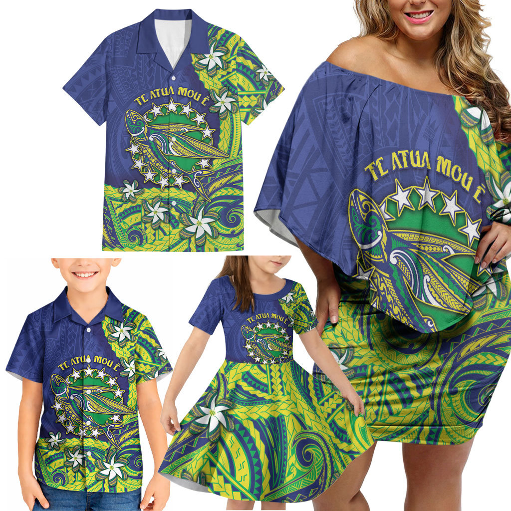 Cook Islands Language Week Family Matching Off Shoulder Short Dress and Hawaiian Shirt Flying Fish 15 Stars Tribal Patterns DT05 - Polynesian Pride