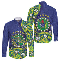 Cook Islands Language Week Family Matching Puletasi and Hawaiian Shirt Flying Fish 15 Stars Tribal Patterns