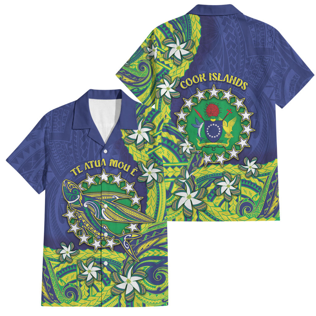 Cook Islands Language Week Family Matching Tank Maxi Dress and Hawaiian Shirt Flying Fish 15 Stars Tribal Patterns
