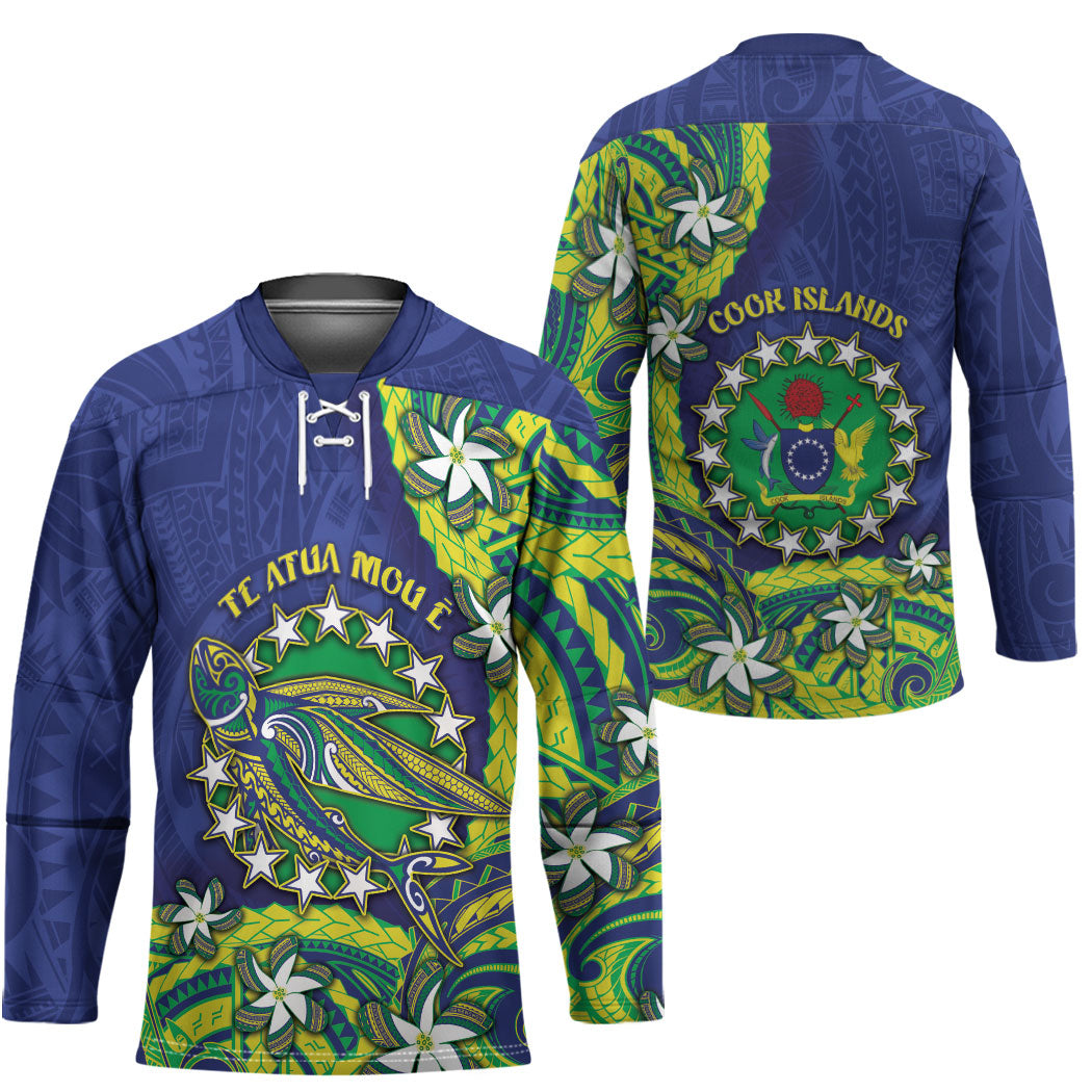 Cook Islands Language Week Hockey Jersey Flying Fish 15 Stars Tribal Patterns