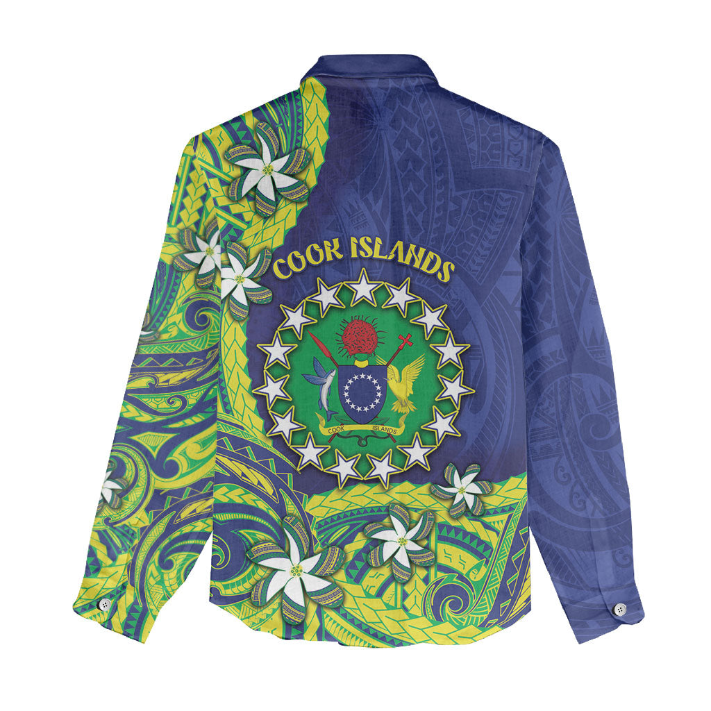 Cook Islands Language Week Women Casual Shirt Flying Fish 15 Stars Tribal Patterns