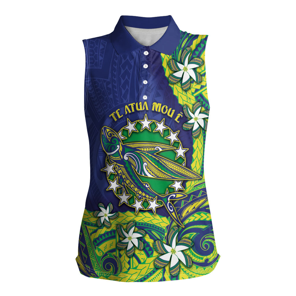 Cook Islands Language Week Women Sleeveless Polo Shirt Flying Fish 15 Stars Tribal Patterns