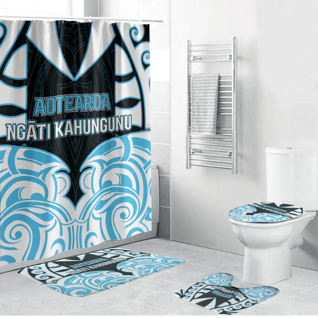 Aotearoa Ngati Kahungunu Bathroom Set New Zealand Traditional Maori Pattern DT05 Bathroom Set (4 pcs) Blue - Polynesian Pride