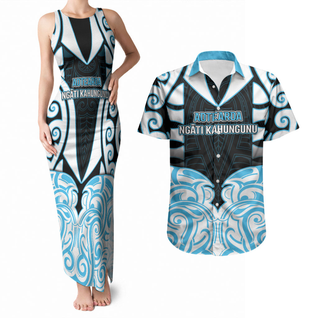 Custom Aotearoa Ngati Kahungunu Couples Matching Tank Maxi Dress and Hawaiian Shirt New Zealand Traditional Maori Pattern DT05 Blue - Polynesian Pride