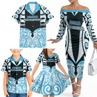 Custom Aotearoa Ngati Kahungunu Family Matching Off The Shoulder Long Sleeve Dress and Hawaiian Shirt New Zealand Traditional Maori Pattern