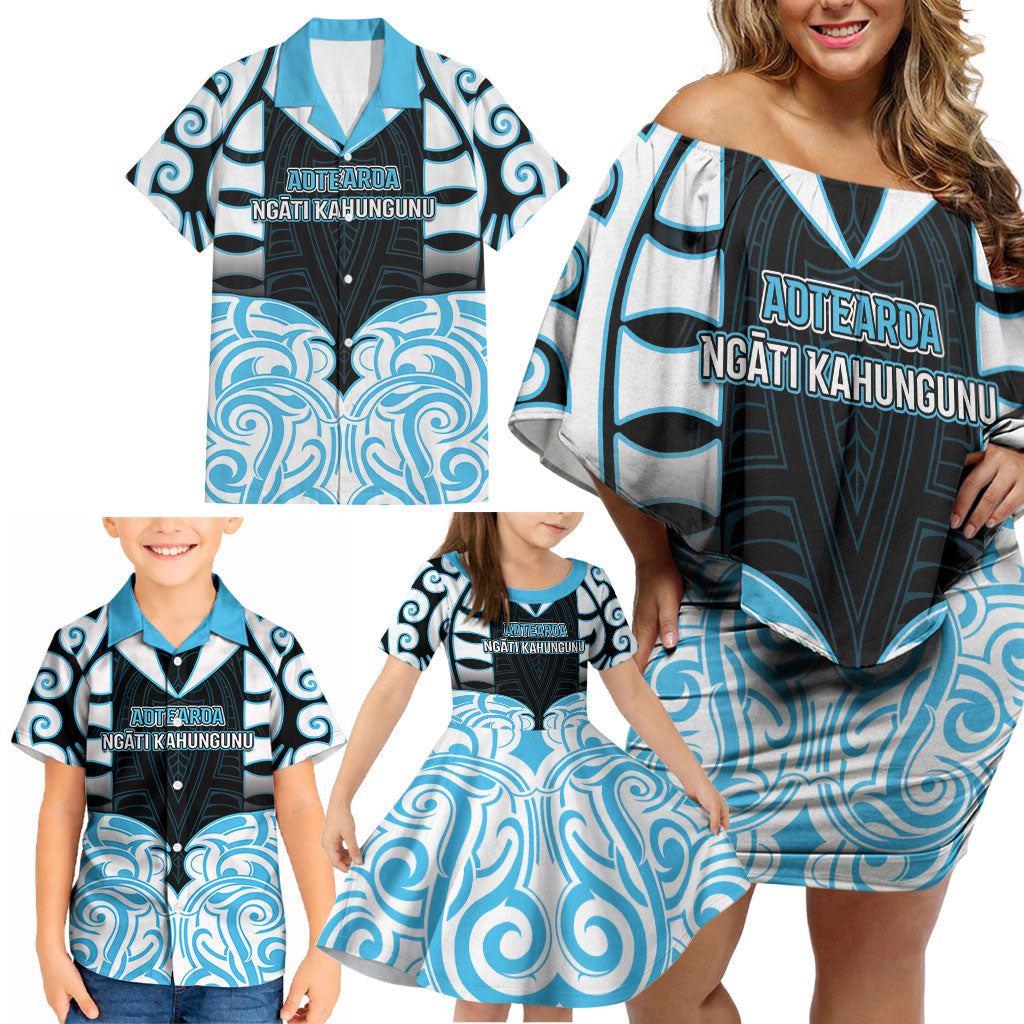 Custom Aotearoa Ngati Kahungunu Family Matching Off Shoulder Short Dress and Hawaiian Shirt New Zealand Traditional Maori Pattern DT05 - Polynesian Pride