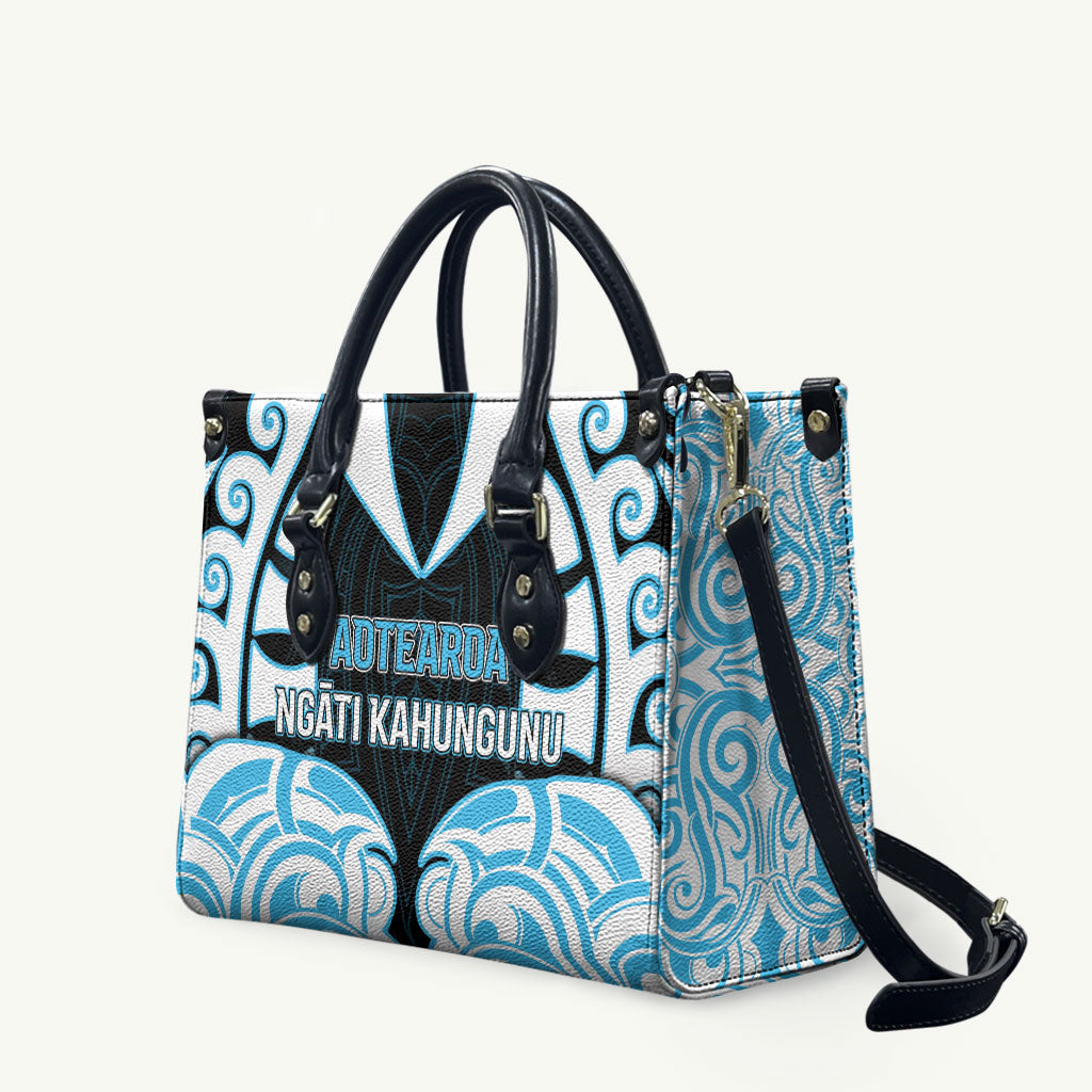 Aotearoa Ngati Kahungunu Leather Bag New Zealand Traditional Maori Pattern DT05 Blue - Polynesian Pride