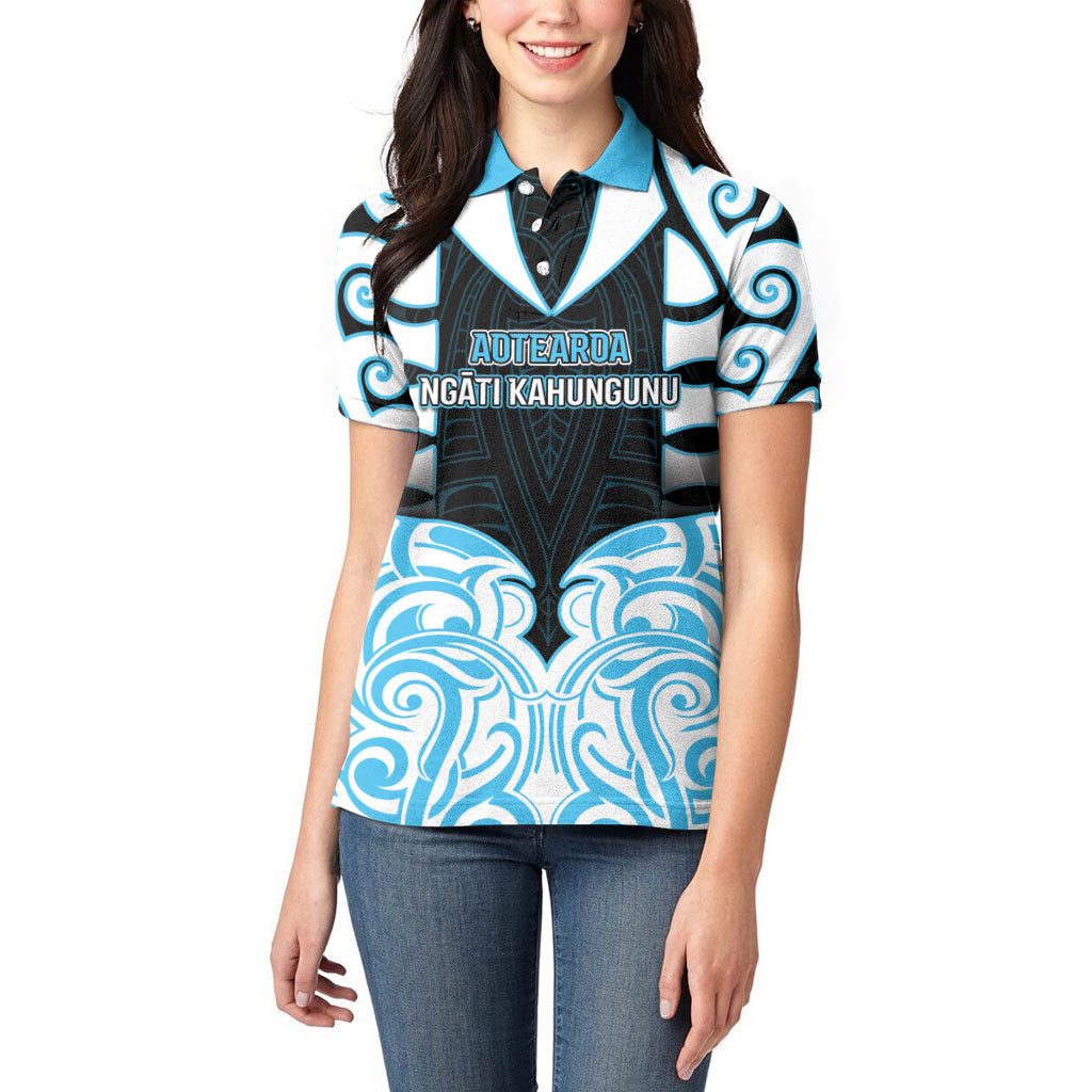 Custom Aotearoa Ngati Kahungunu Women Polo Shirt New Zealand Traditional Maori Pattern