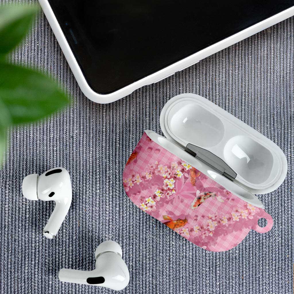 Pink Palaka Hawaiian And Japanese AirPods Case Sakura Lei With Koi Fish - Polynesian Pride
