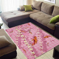 Pink Palaka Hawaiian And Japanese Area Rug Sakura Lei With Koi Fish - Polynesian Pride
