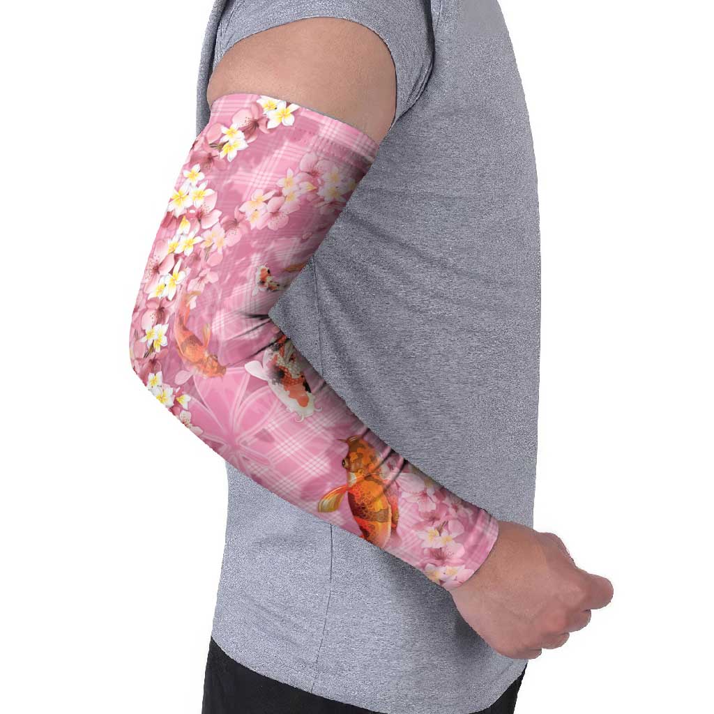 Pink Palaka Hawaiian And Japanese Arm Sleeves Sakura Lei With Koi Fish - Polynesian Pride