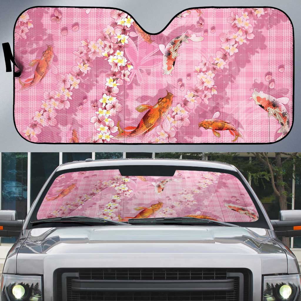 Pink Palaka Hawaiian And Japanese Auto Sun Shade Sakura Lei With Koi Fish - Polynesian Pride