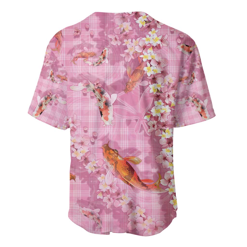 Pink Palaka Hawaiian And Japanese Baseball Jersey Sakura Lei With Koi Fish - Polynesian Pride