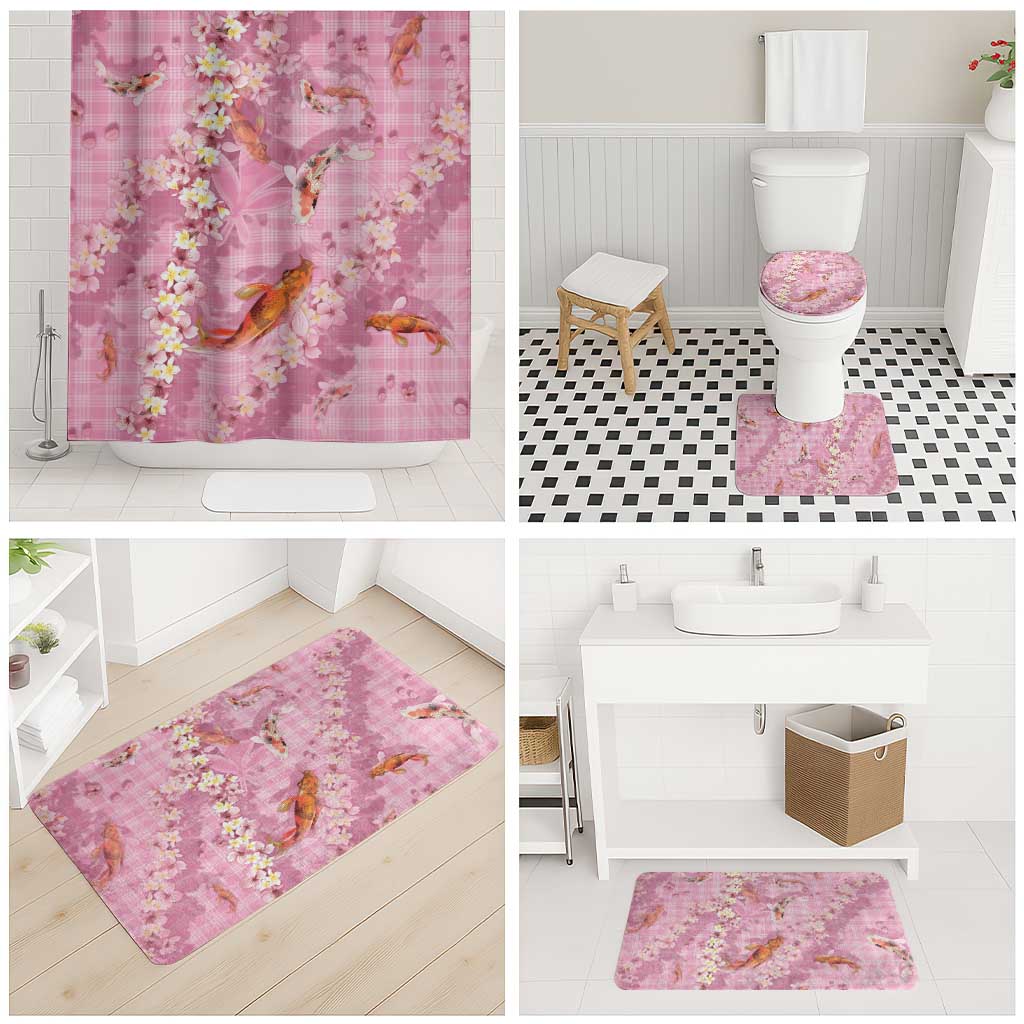 Pink Palaka Hawaiian And Japanese Bathroom Set Sakura Lei With Koi Fish - Polynesian Pride