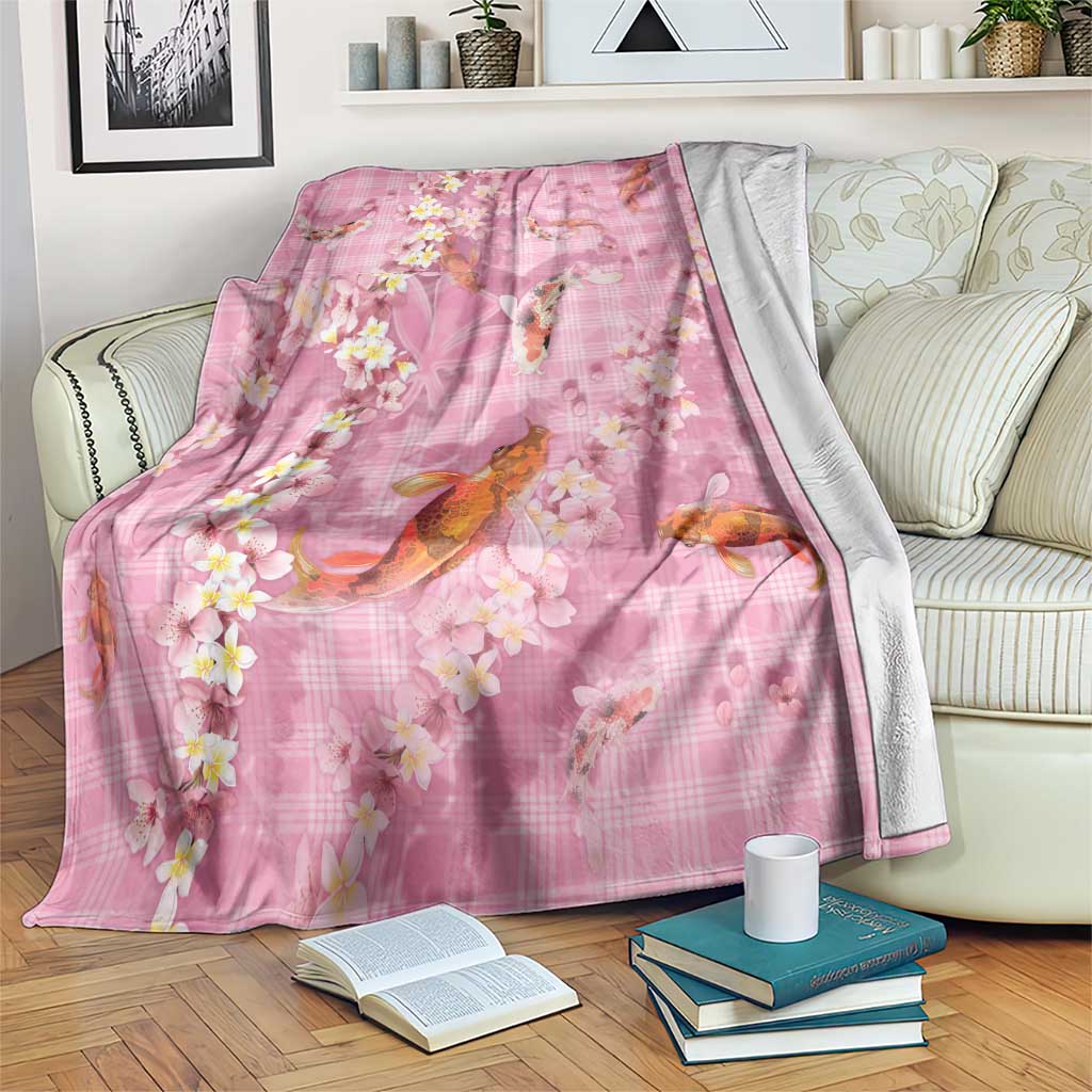 Pink Palaka Hawaiian And Japanese Blanket Sakura Lei With Koi Fish - Polynesian Pride
