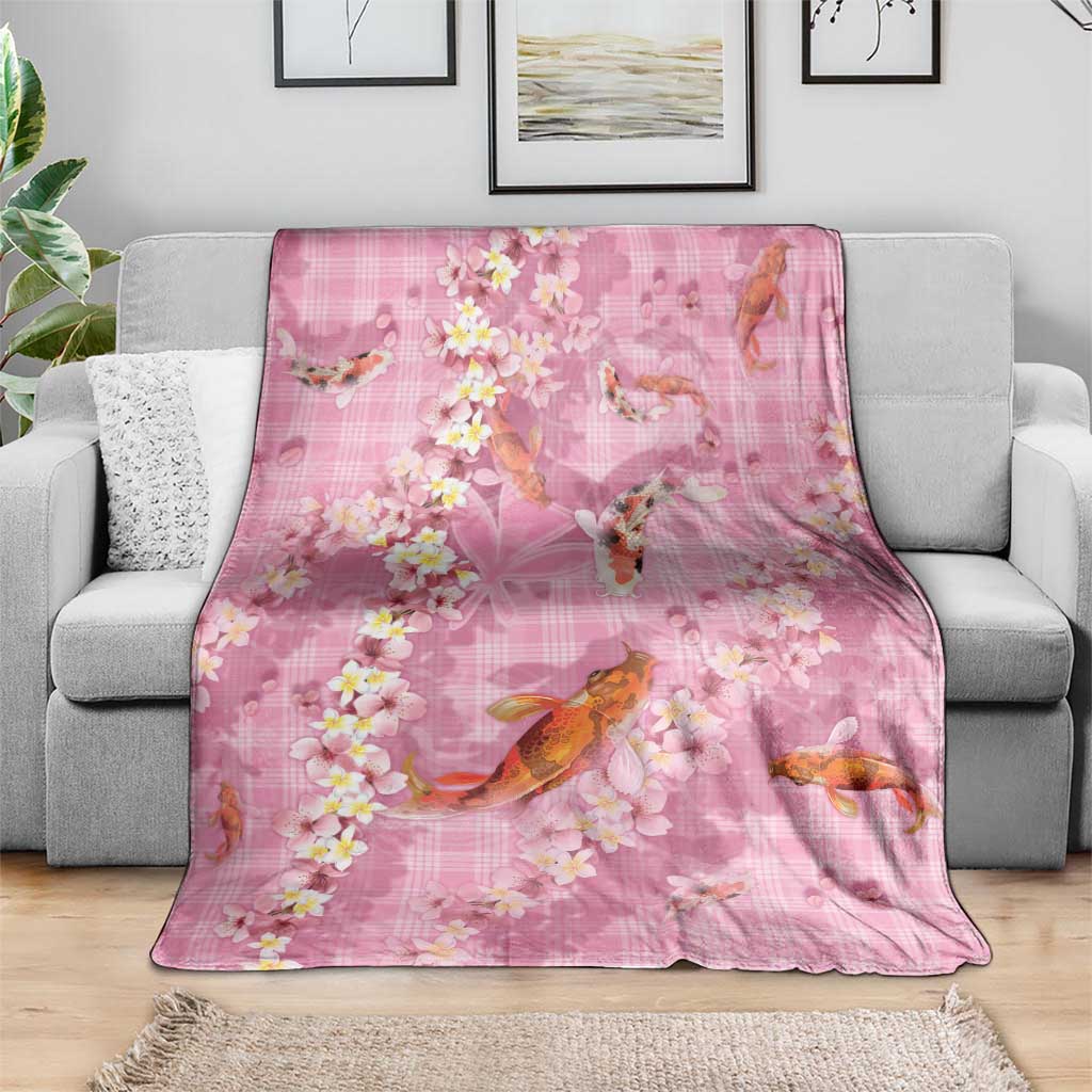 Pink Palaka Hawaiian And Japanese Blanket Sakura Lei With Koi Fish - Polynesian Pride