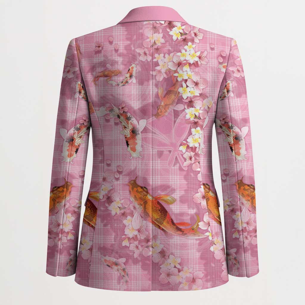 Pink Palaka Hawaiian And Japanese Blazer Sakura Lei With Koi Fish - Polynesian Pride
