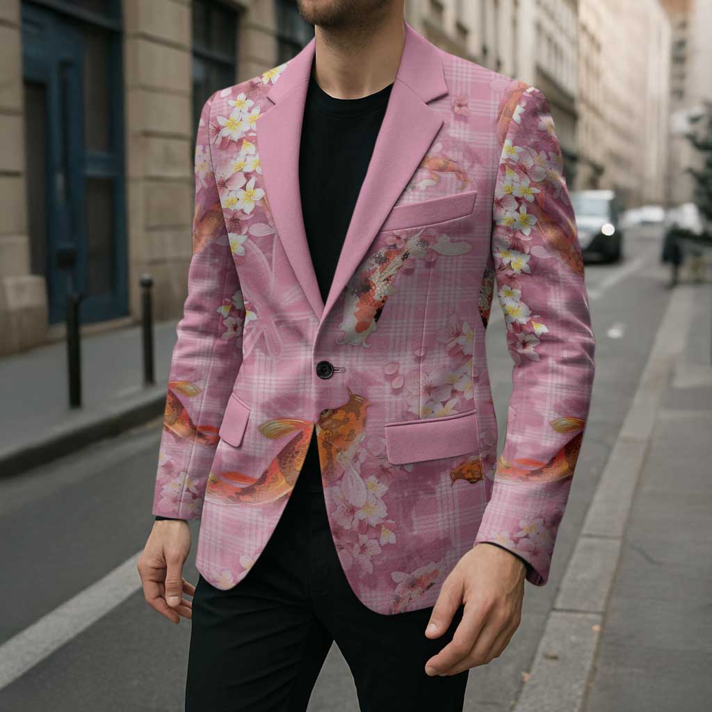 Pink Palaka Hawaiian And Japanese Blazer Sakura Lei With Koi Fish - Polynesian Pride