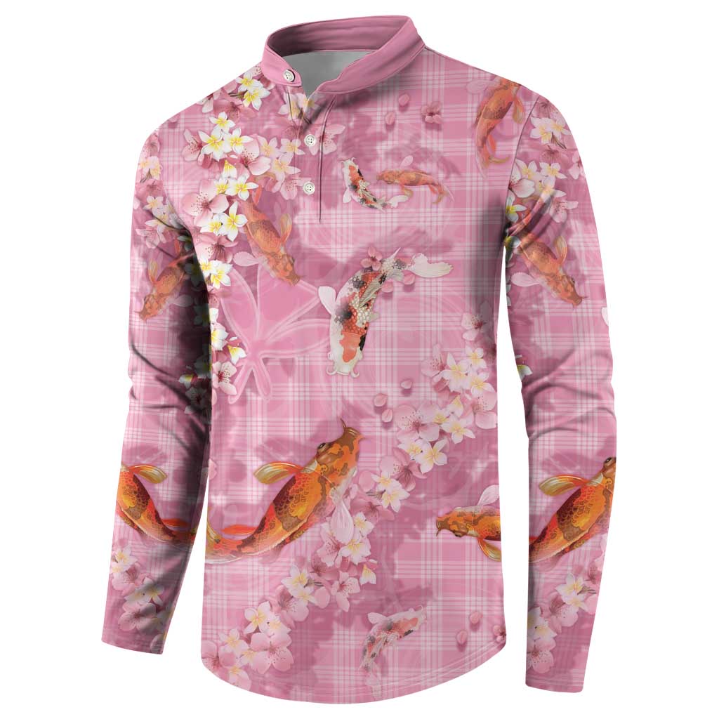Pink Palaka Hawaiian And Japanese Button Sweatshirt Sakura Lei With Koi Fish - Polynesian Pride