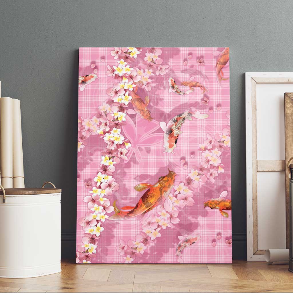 Pink Palaka Hawaiian And Japanese Canvas Wall Art Sakura Lei With Koi Fish - Polynesian Pride