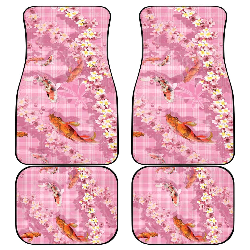 Pink Palaka Hawaiian And Japanese Car Mats Sakura Lei With Koi Fish - Polynesian Pride