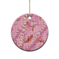 Pink Palaka Hawaiian And Japanese Ceramic Ornament Sakura Lei With Koi Fish - Polynesian Pride