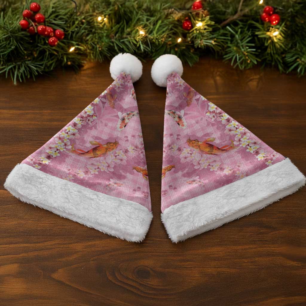 Pink Palaka Hawaiian And Japanese Christmas Santa Hat Sakura Lei With Koi Fish - Polynesian Pride