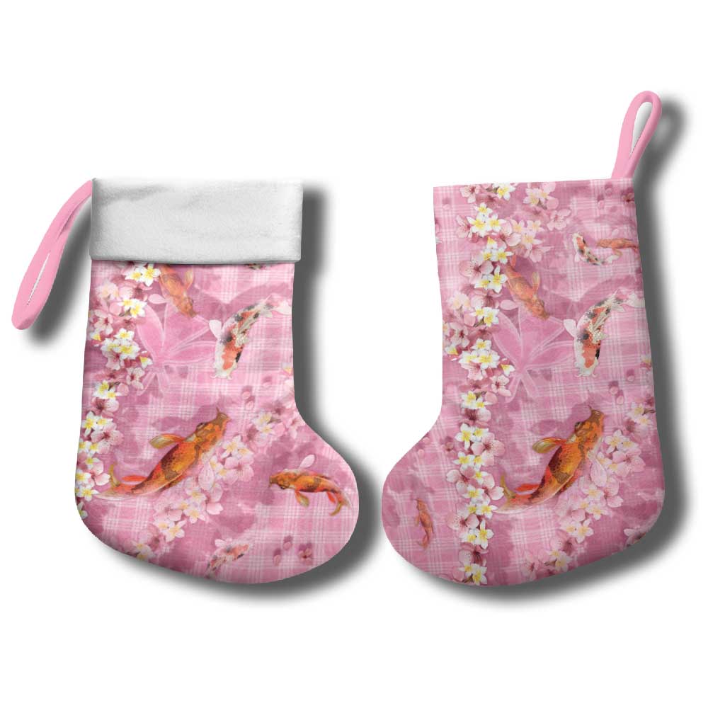 Pink Palaka Hawaiian And Japanese Christmas Stocking Sakura Lei With Koi Fish - Polynesian Pride