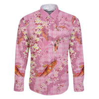 Pink Palaka Hawaiian And Japanese Family Matching Long Sleeve Bodycon Dress and Hawaiian Shirt Sakura Lei With Koi Fish - Polynesian Pride