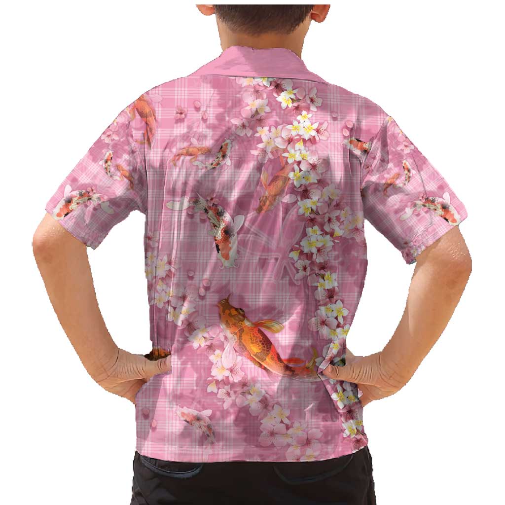 Pink Palaka Hawaiian And Japanese Family Matching Mermaid Dress and Hawaiian Shirt Sakura Lei With Koi Fish - Polynesian Pride