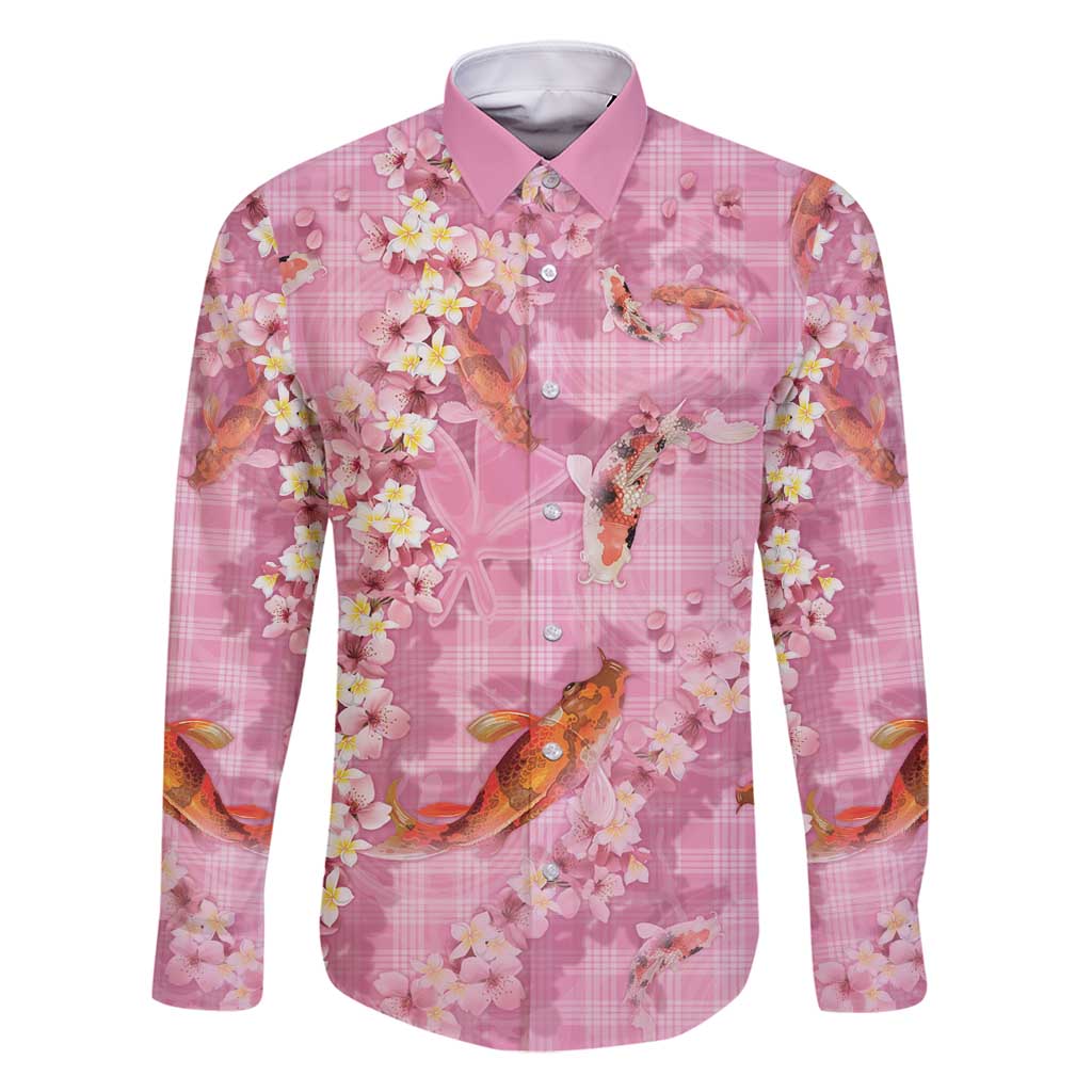 Pink Palaka Hawaiian And Japanese Family Matching Mermaid Dress and Hawaiian Shirt Sakura Lei With Koi Fish - Polynesian Pride