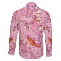 Pink Palaka Hawaiian And Japanese Family Matching Off The Shoulder Long Sleeve Dress and Hawaiian Shirt Sakura Lei With Koi Fish - Polynesian Pride