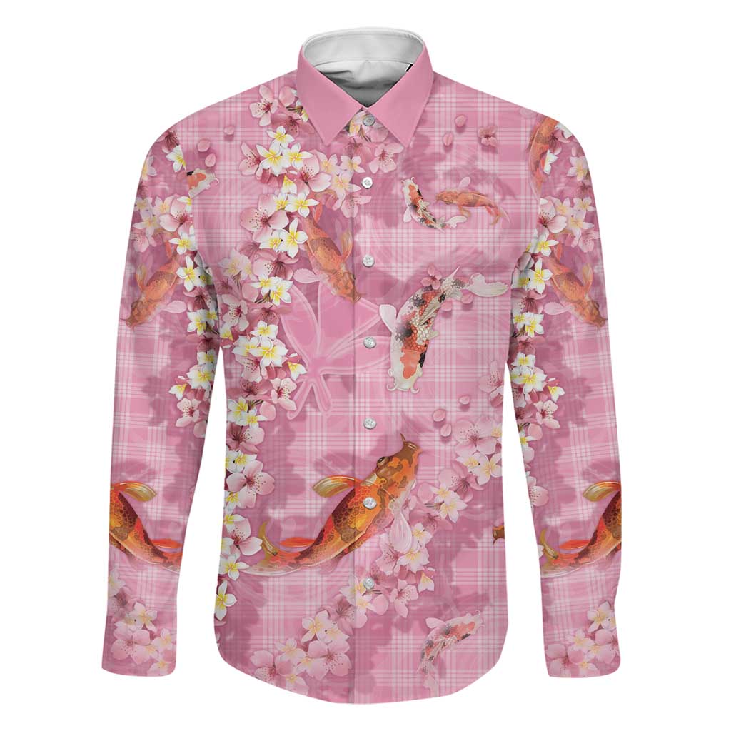 Pink Palaka Hawaiian And Japanese Family Matching Puletasi and Hawaiian Shirt Sakura Lei With Koi Fish - Polynesian Pride