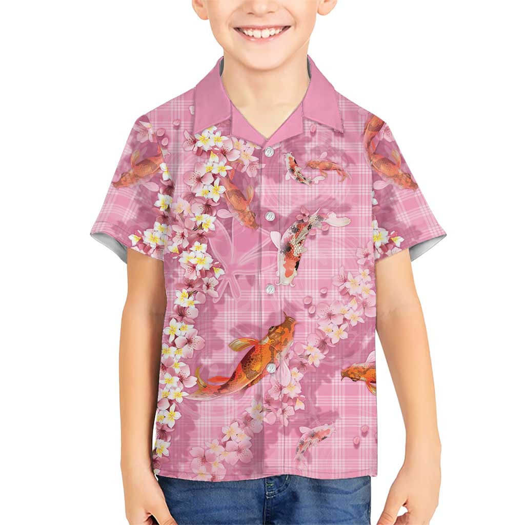 Pink Palaka Hawaiian And Japanese Family Matching Puletasi and Hawaiian Shirt Sakura Lei With Koi Fish - Polynesian Pride