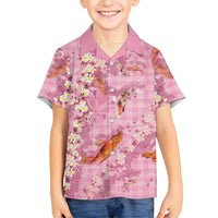 Pink Palaka Hawaiian And Japanese Family Matching Puletasi and Hawaiian Shirt Sakura Lei With Koi Fish - Polynesian Pride