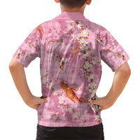 Pink Palaka Hawaiian And Japanese Family Matching Short Sleeve Bodycon Dress and Hawaiian Shirt Sakura Lei With Koi Fish - Polynesian Pride