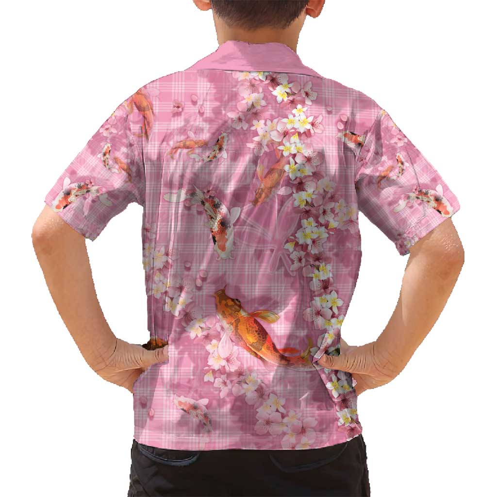 Pink Palaka Hawaiian And Japanese Family Matching Summer Maxi Dress and Hawaiian Shirt Sakura Lei With Koi Fish - Polynesian Pride