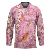 Pink Palaka Hawaiian And Japanese Hockey Jersey Sakura Lei With Koi Fish - Polynesian Pride