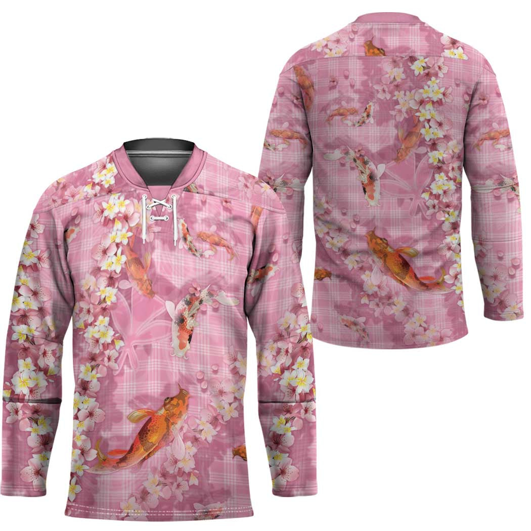 Pink Palaka Hawaiian And Japanese Hockey Jersey Sakura Lei With Koi Fish - Polynesian Pride