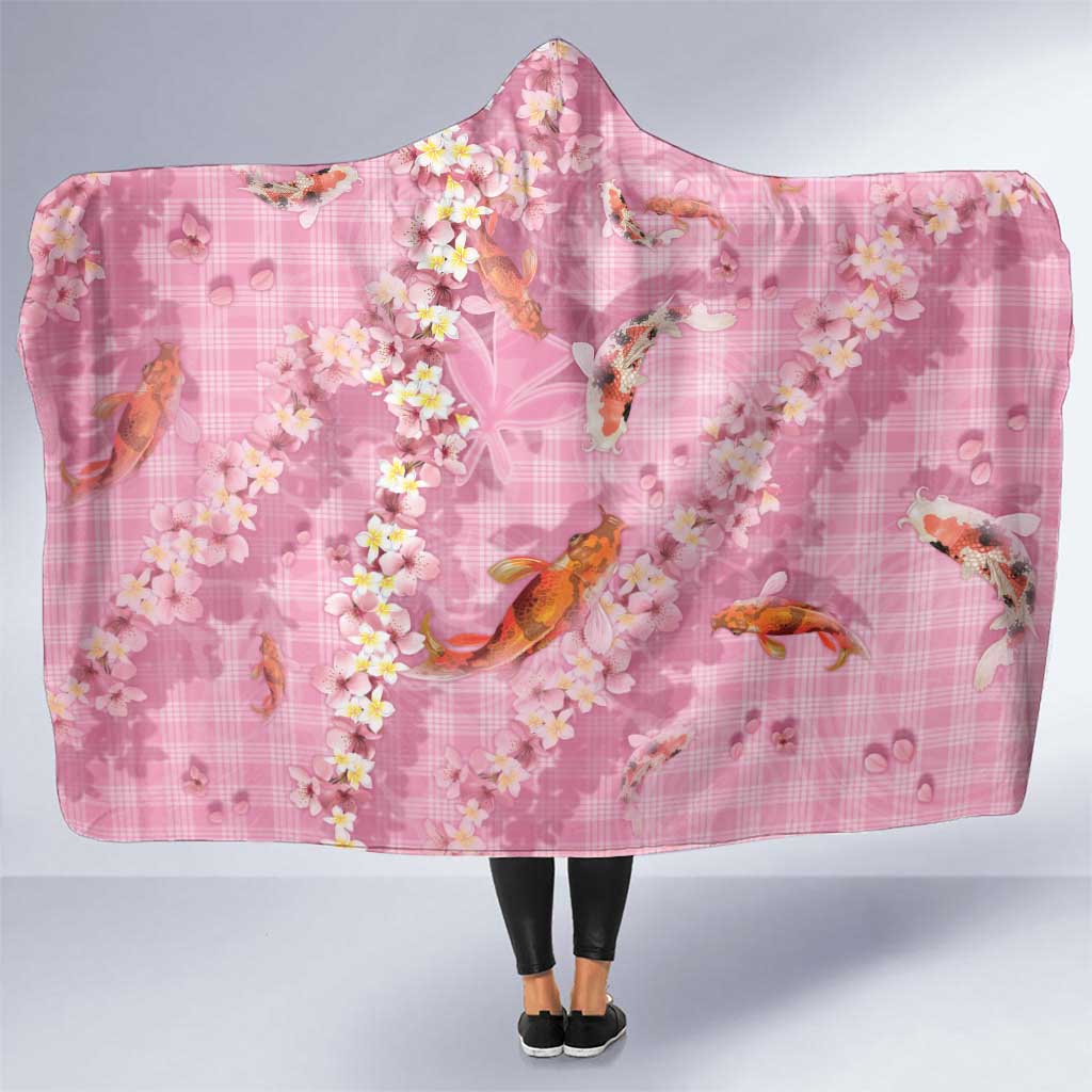 Pink Palaka Hawaiian And Japanese Hooded Blanket Sakura Lei With Koi Fish - Polynesian Pride