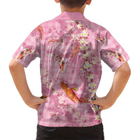 Pink Palaka Hawaiian And Japanese Kid Hawaiian Shirt Sakura Lei With Koi Fish - Polynesian Pride