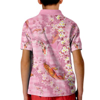 Pink Palaka Hawaiian And Japanese Kid Polo Shirt Sakura Lei With Koi Fish - Polynesian Pride