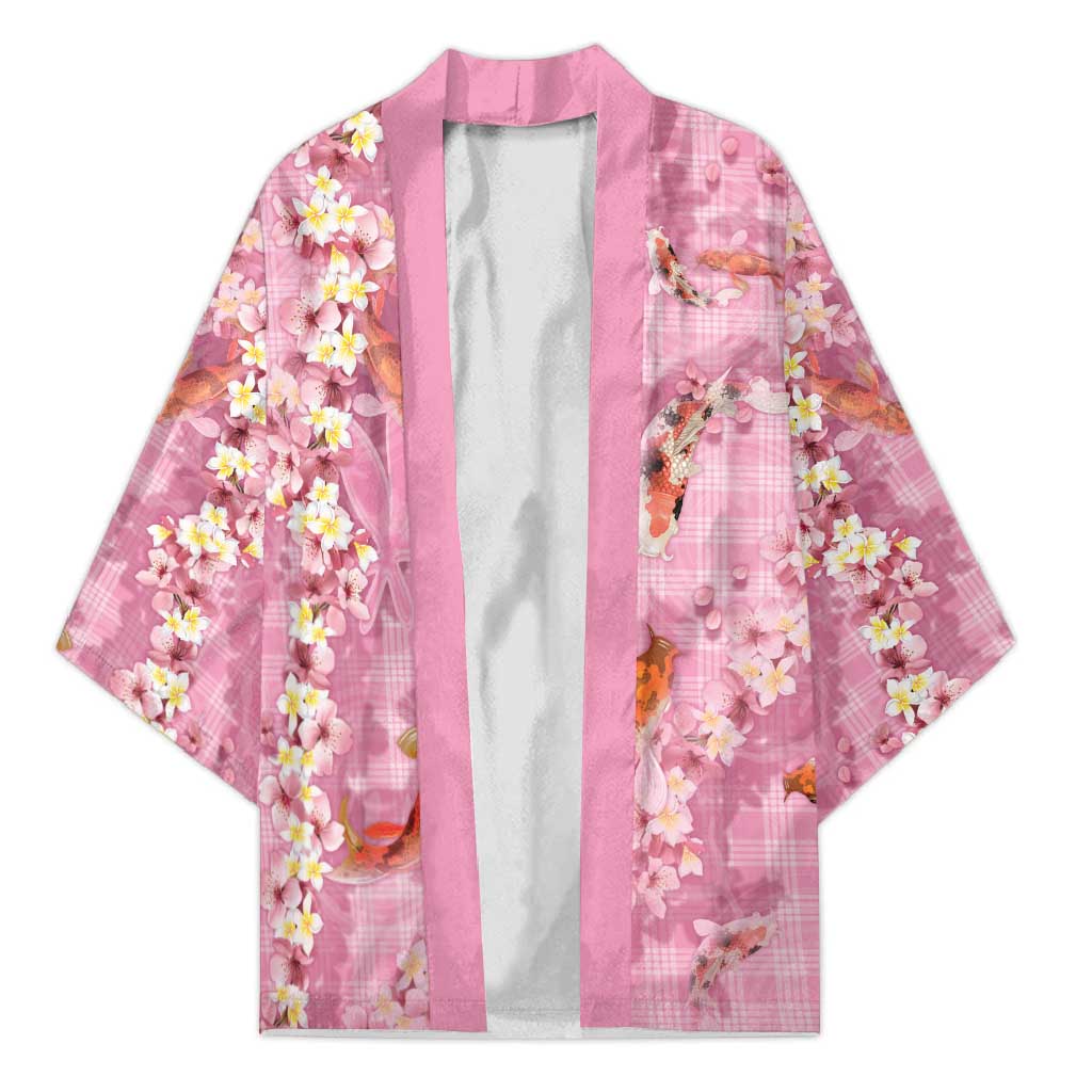 Pink Palaka Hawaiian And Japanese Kimono Sakura Lei With Koi Fish - Polynesian Pride