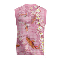 Pink Palaka Hawaiian And Japanese Christmas Knitted V-Neck Vest Sakura Lei With Koi Fish - Polynesian Pride