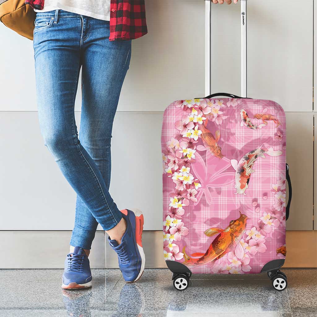 Pink Palaka Hawaiian And Japanese Luggage Cover Sakura Lei With Koi Fish - Polynesian Pride